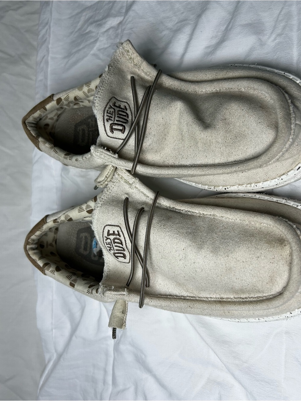 Hey Dude Cream and Brown Patterned Canvas Slip-Ons - Picture 4 of 7